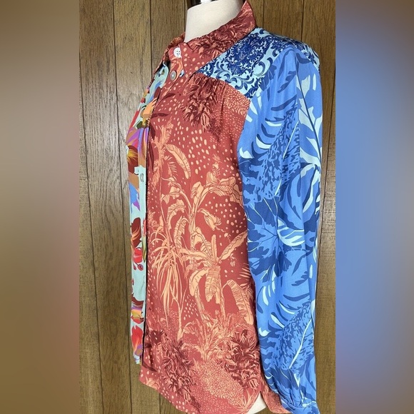 Soft Surrounding Mixed Pattern Button Up Blouse Womens Sz S Floral Multi Color - Picture 3 of 11